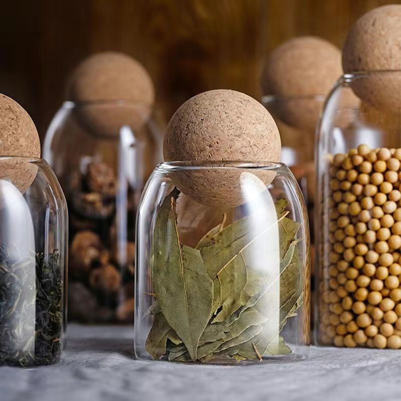 Food Storage Glass Round - أوعية تخزين زجاجية شفافة مع سدادة