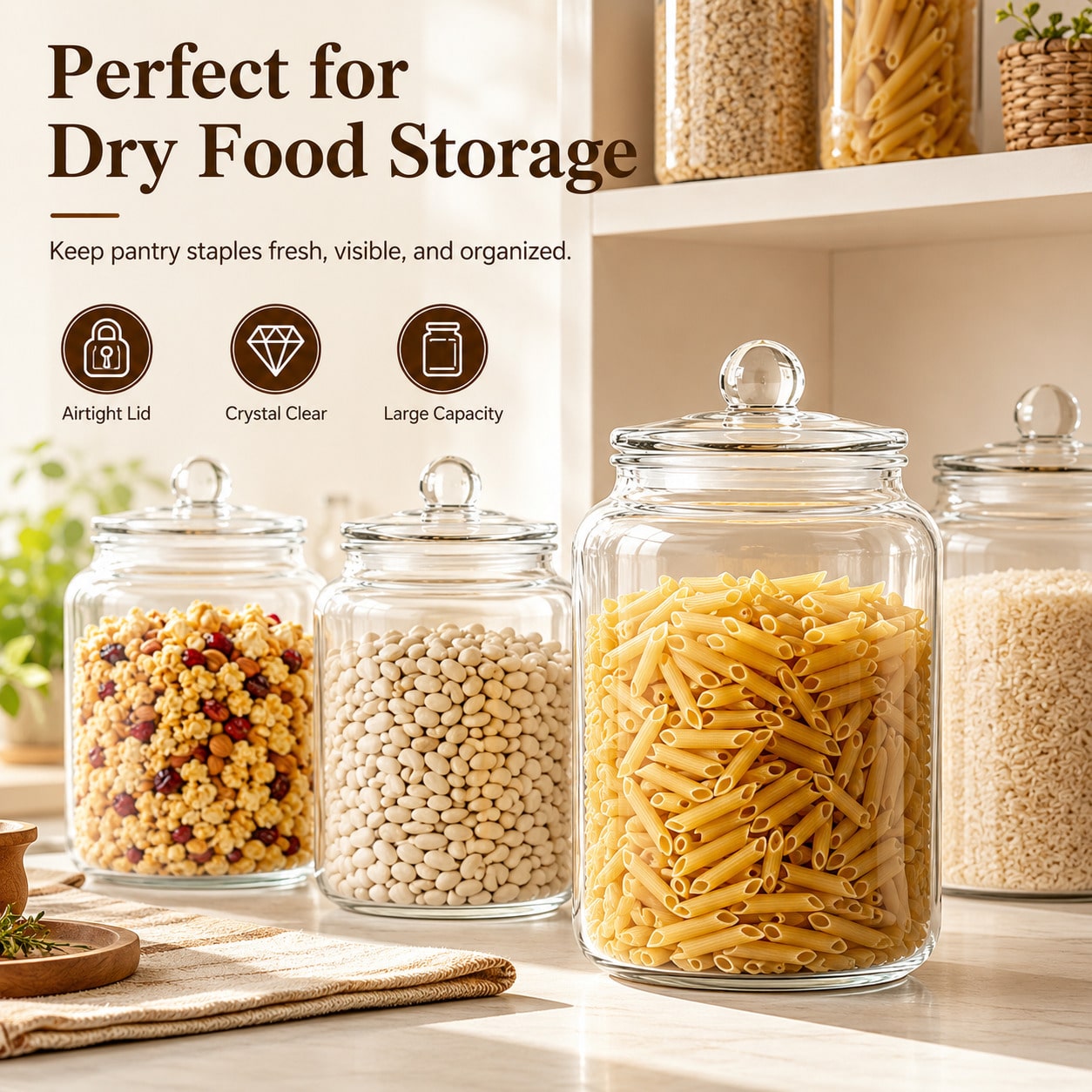 Xl Food Storage Containers With Lids - أوعية تخزين زجاجية كبيرة شفافة مع