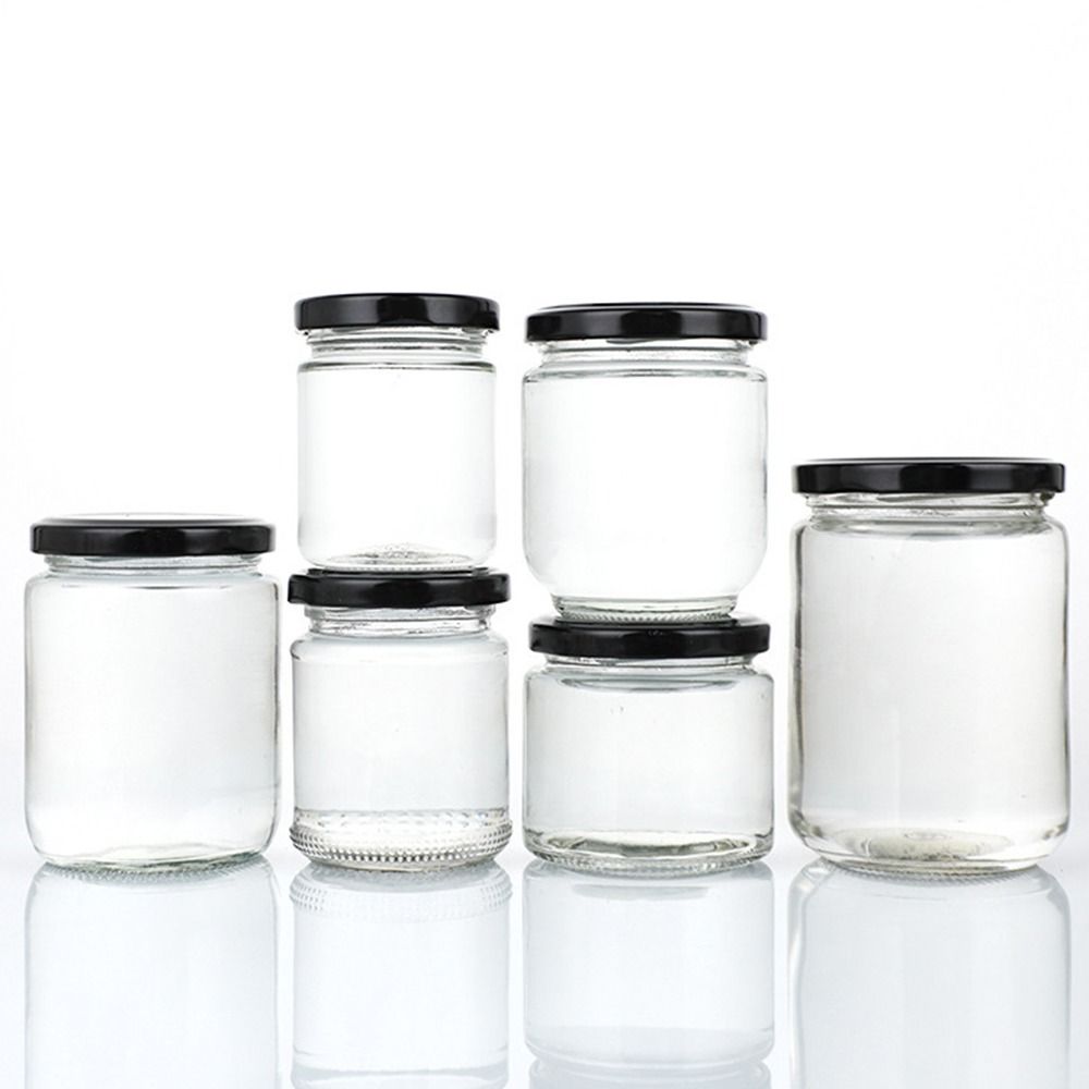 Food Storage Glass Round - الزجاج جرة ميسون مع الأغطية السوداء