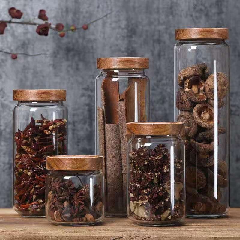 Food Storage Glass Round - أنبوب زجاجي مستدير جرة السنط غطاء