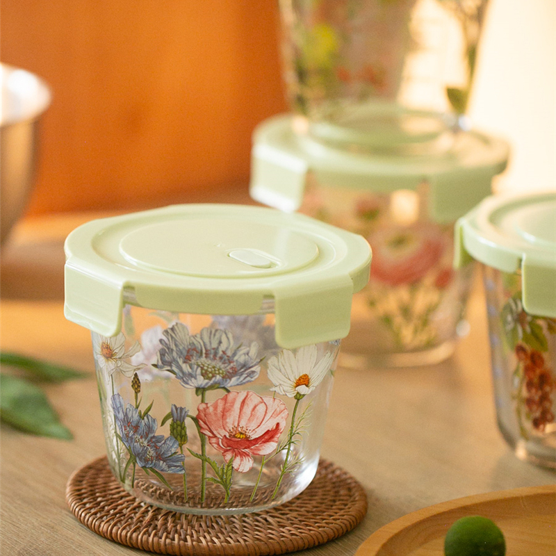 Food Storage Glass Round - صندوق تخزين الطعام الفرنسية خمر الزهور