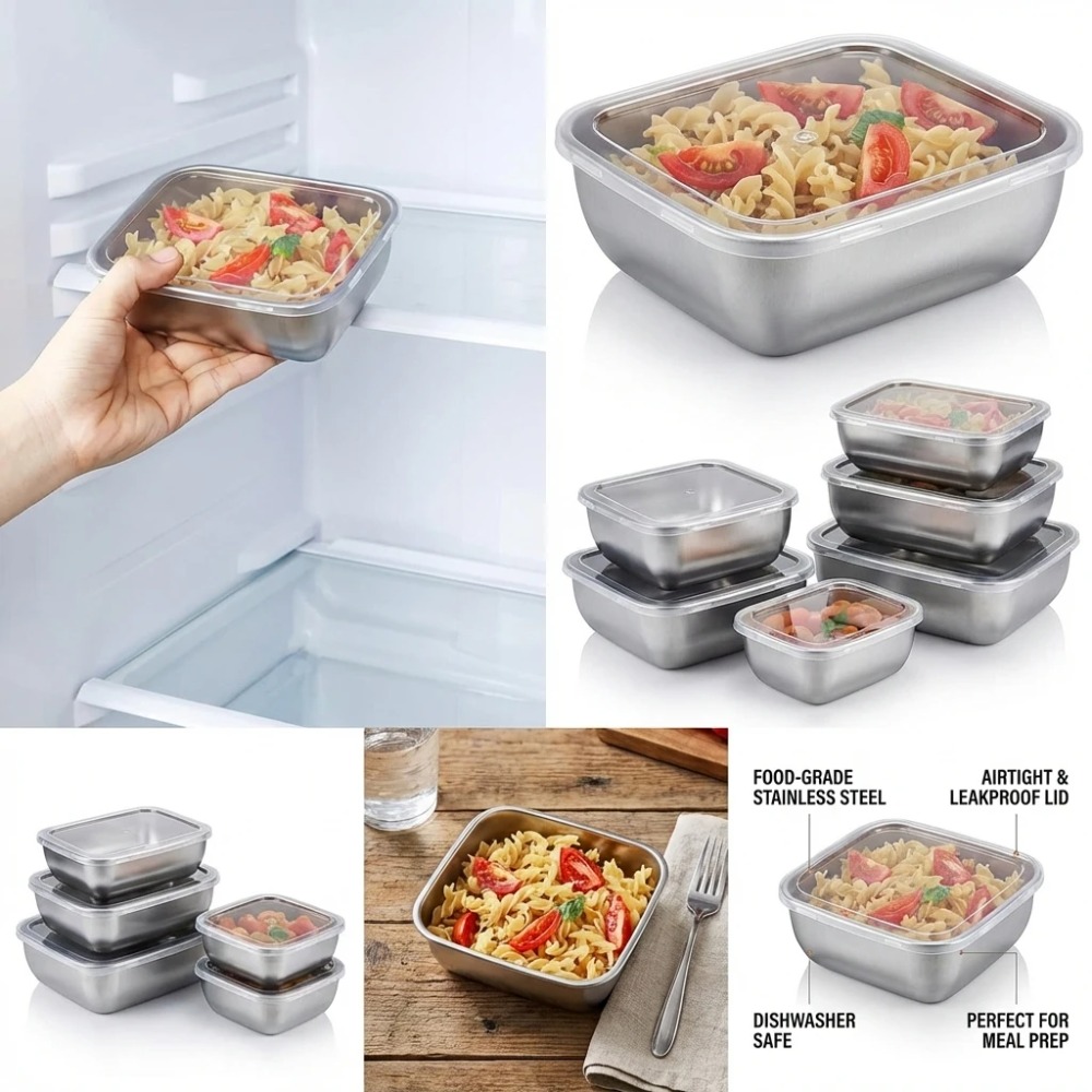 6 قطع من حاويات تخزين الطعام ا - مراجعة Food Storage Metal Box وسعره